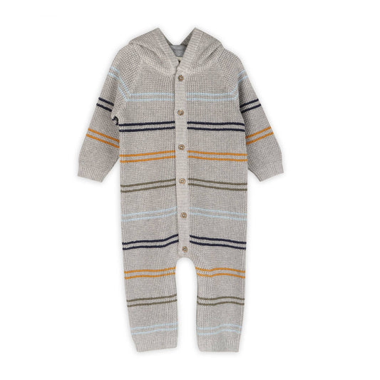 Classic Stripe Sweater Knit Baby Hooded Jumpsuit