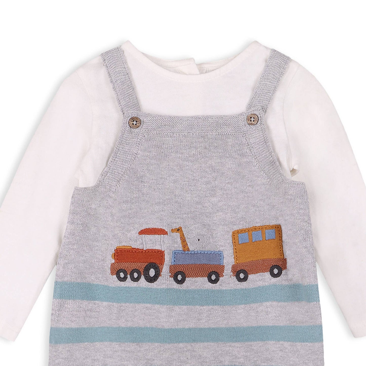 Train Applique & Stripe Baby Overall & Bodysuit Set