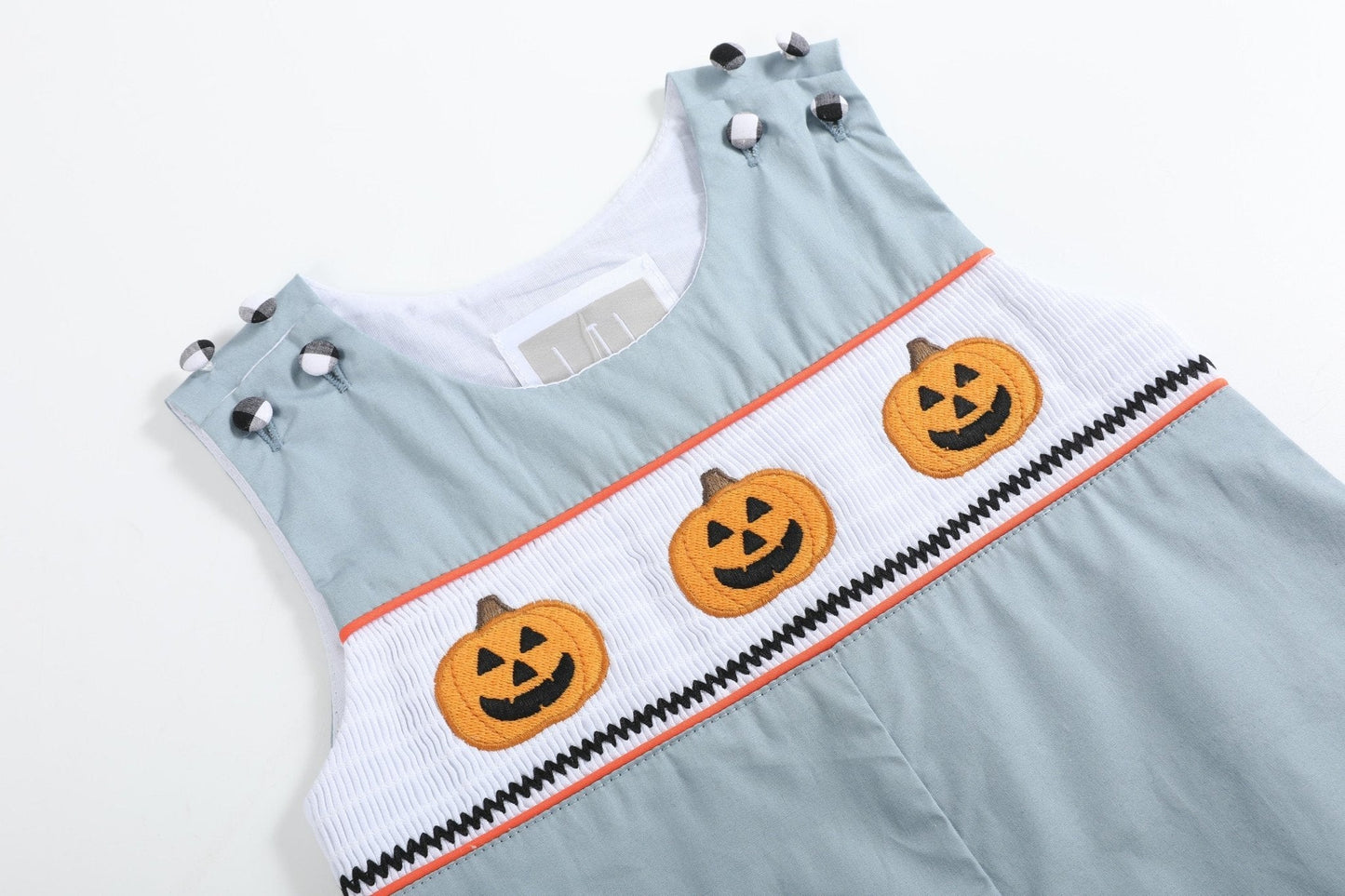 Gray Halloween Smocked Overalls