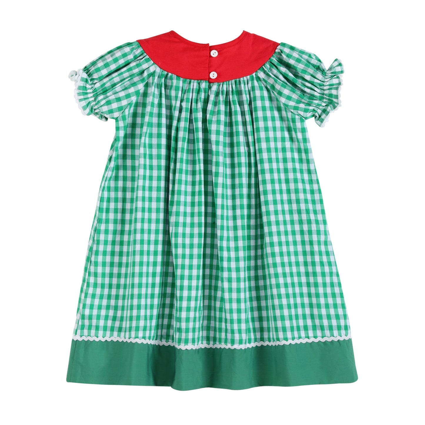 Green Gingham Watermelon Collar Bishop Dress