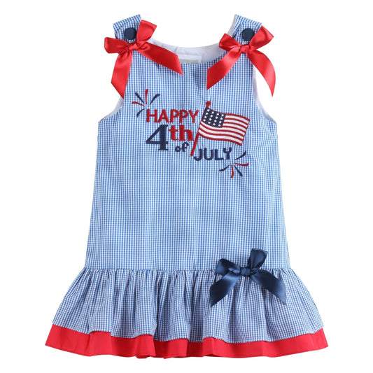 Happy 4th of July Blue Gingham Ruffle Dress