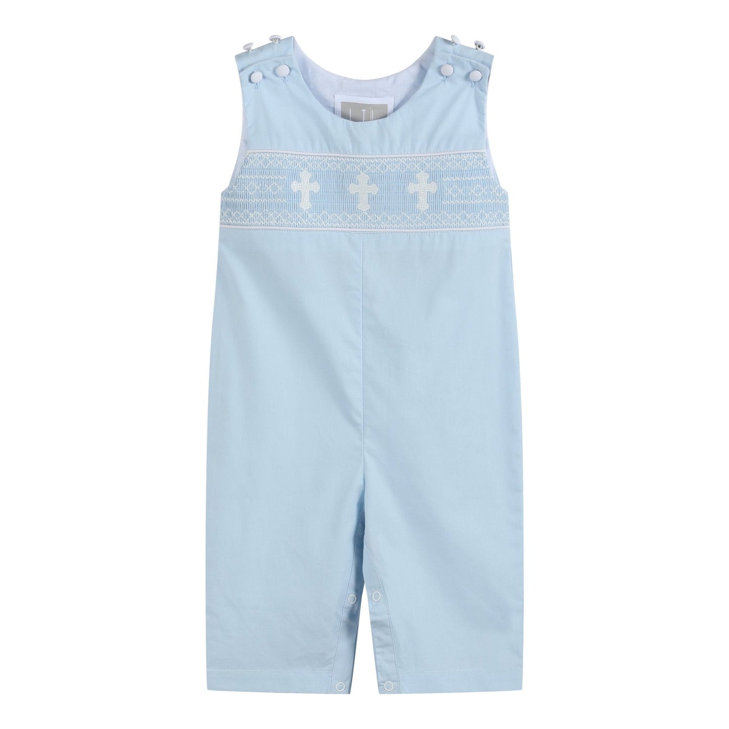Light Blue Crosses Smocked Overalls