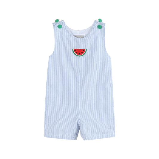 Light Blue Seersucker Watermelon Shortalls