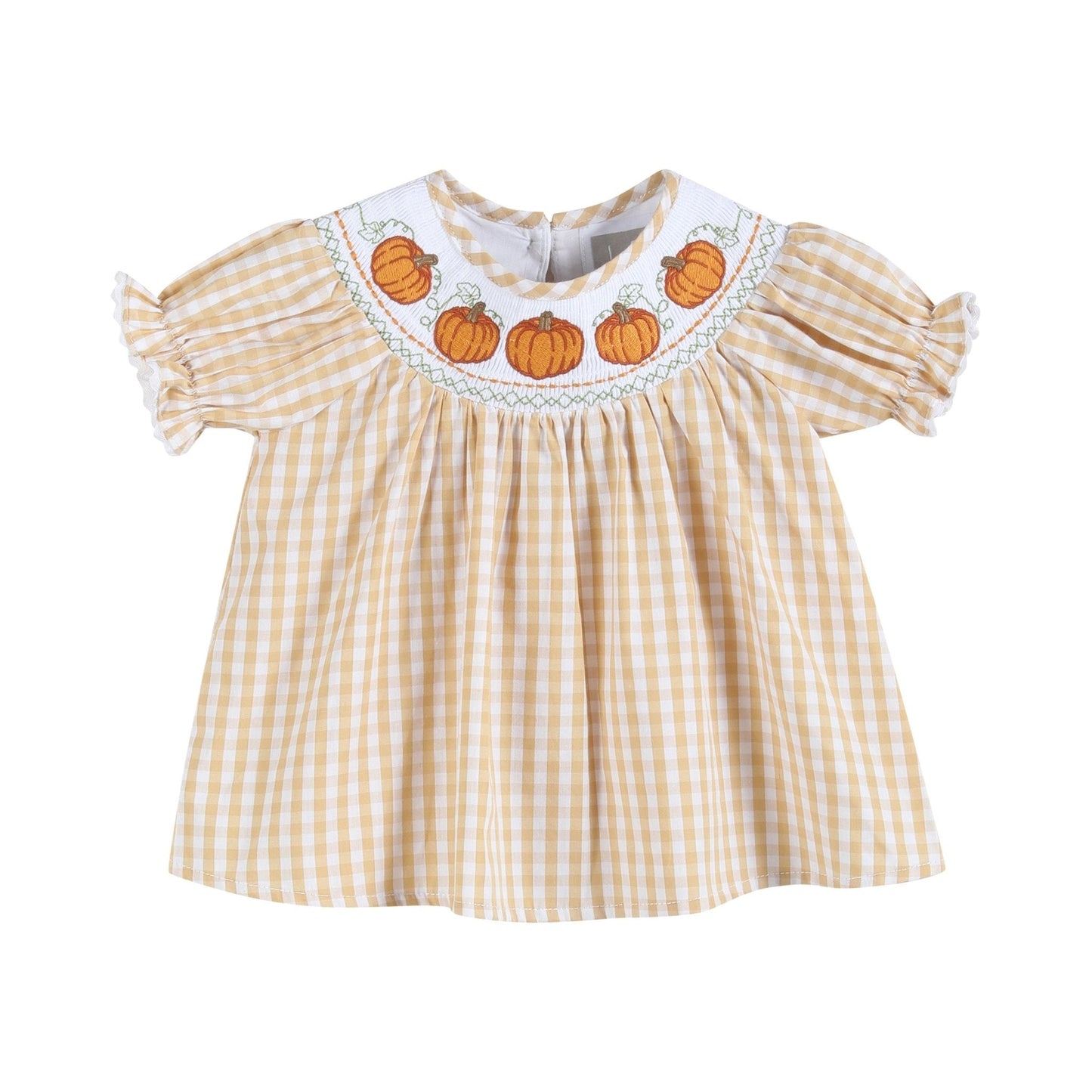 Light Brown Gingham Pumpkin Vine Dress and Bloomer Set