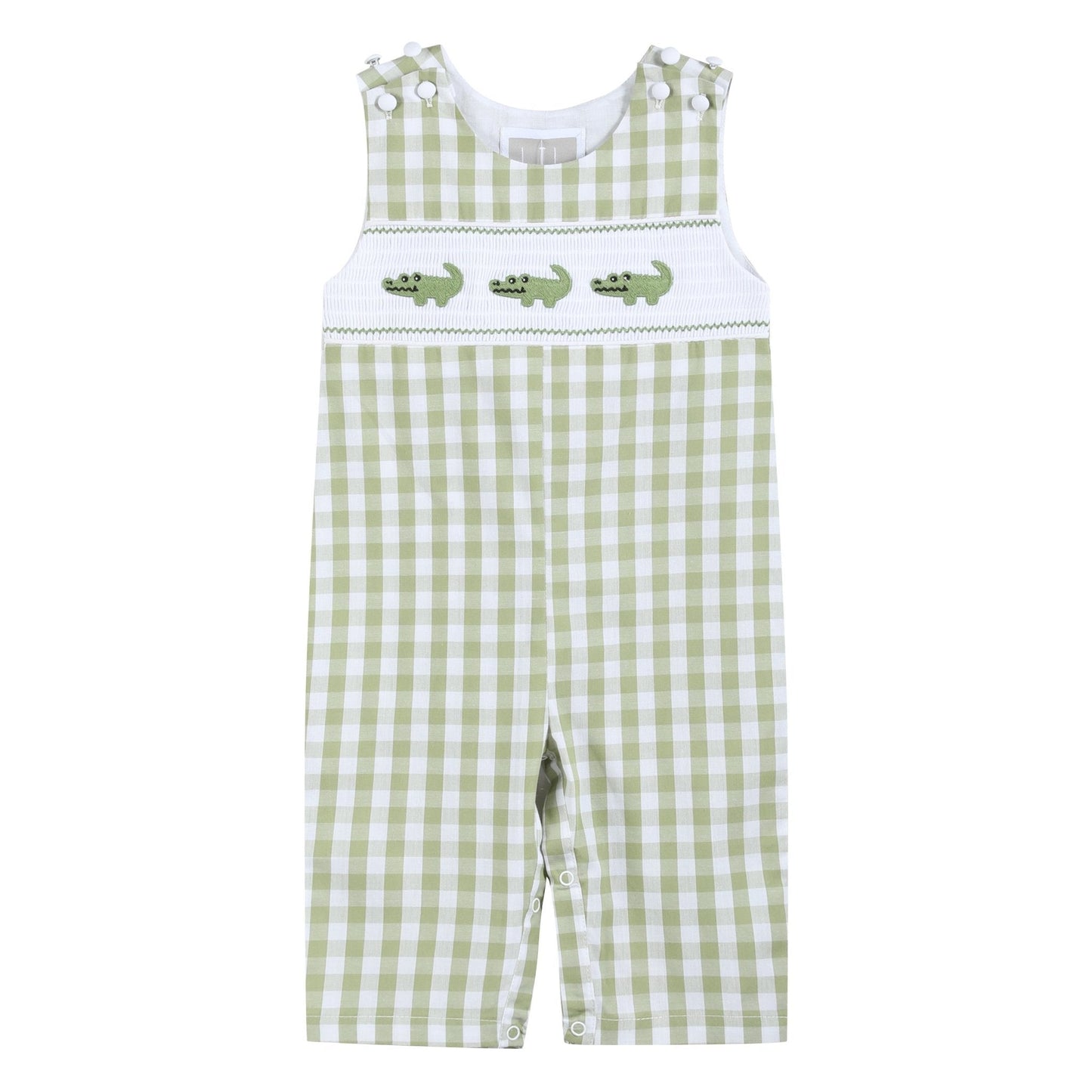 Light Green Alligator Smocked Overalls