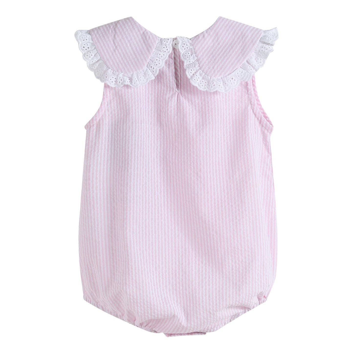 Light Pink Seersucker Collared Bubble Romper