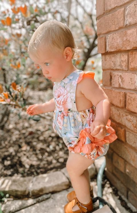 Pink and Blue Floral Print Ruffle Romper