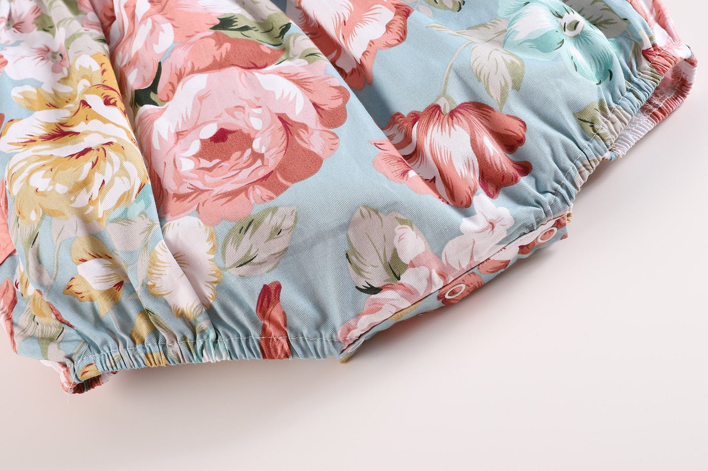 Pink and Blue Floral Print Ruffle Romper