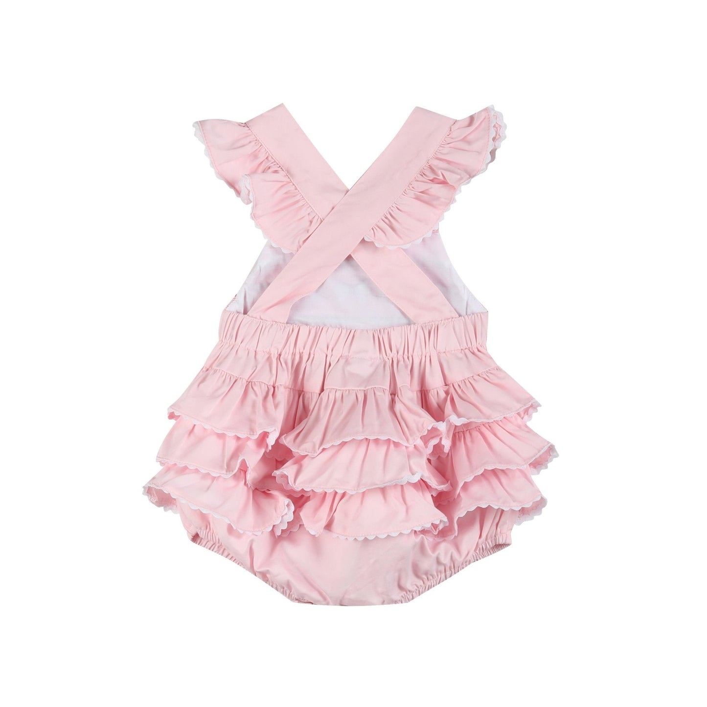 Pink and White bows Smocked Ruffle Romper