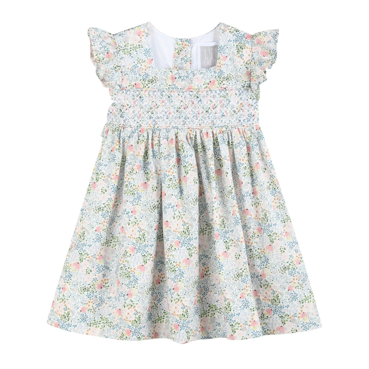 Pink Floral Print Smocked Flutter Dress