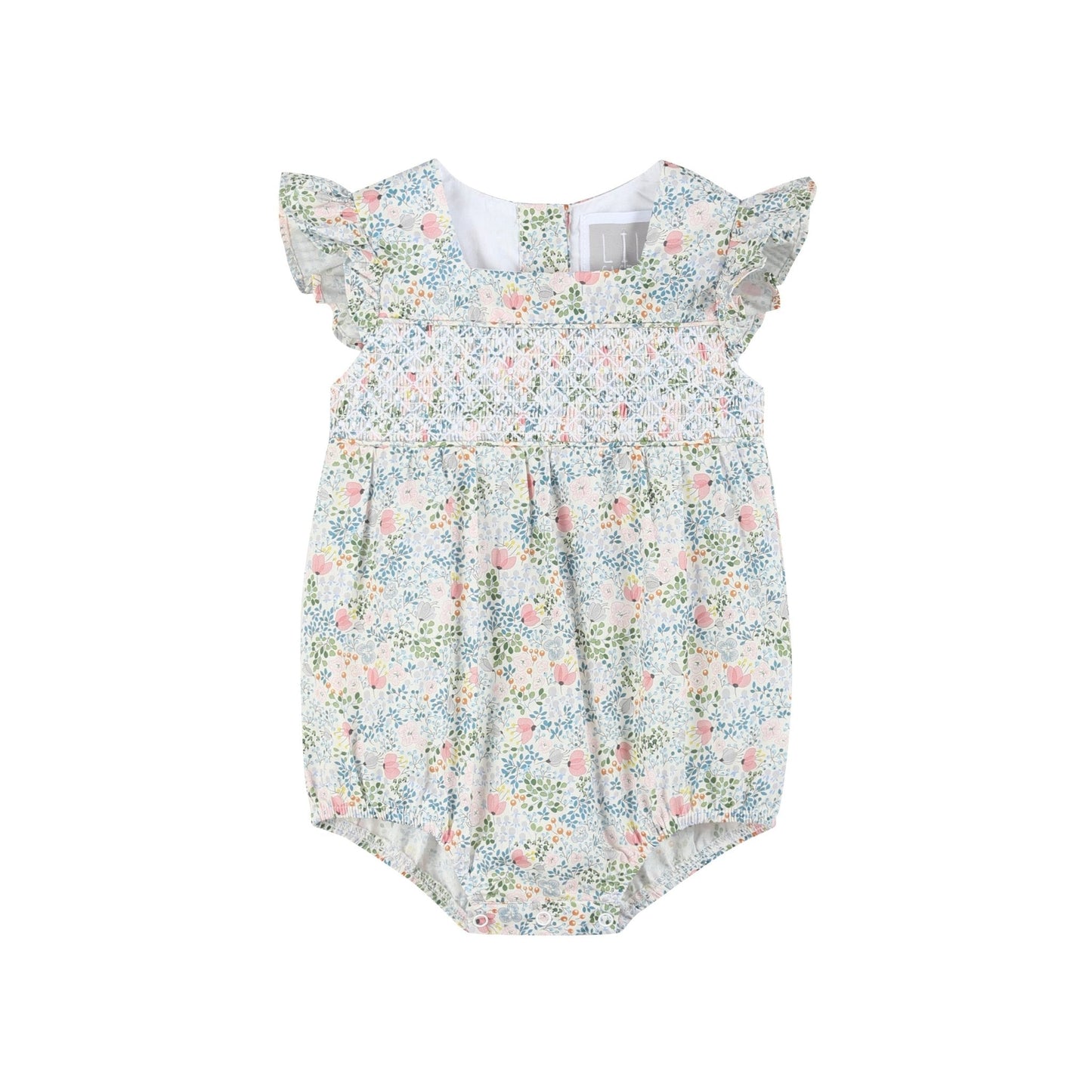 Pink Floral Print Smocked Futter Romper