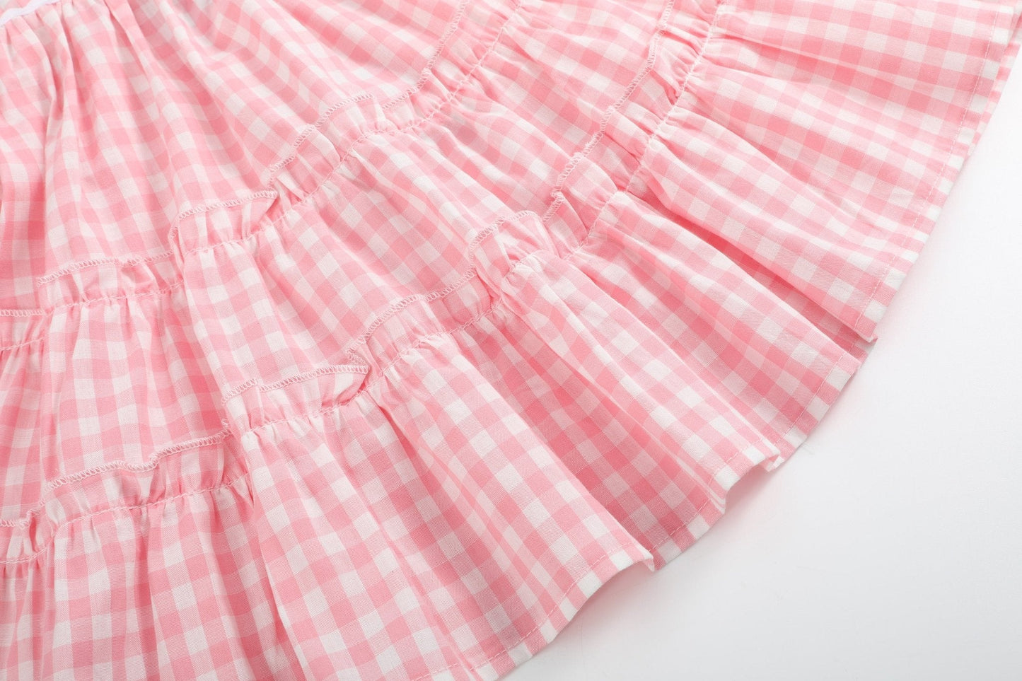 Pink Gingham Check Layered Sundress