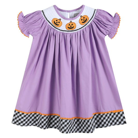 Purple Halloween Smocked Bishop Dress