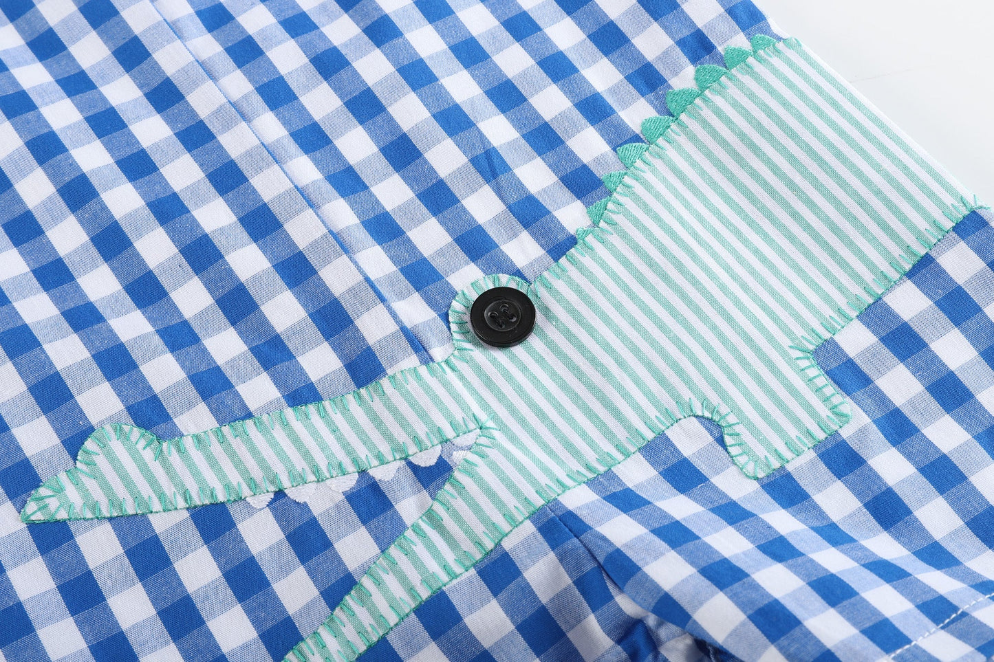 Royal Blue Gingham Alligator Applique Shortalls