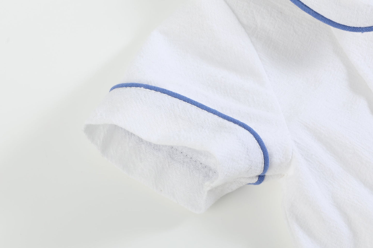 White Collared Top and Blue Button Shorts