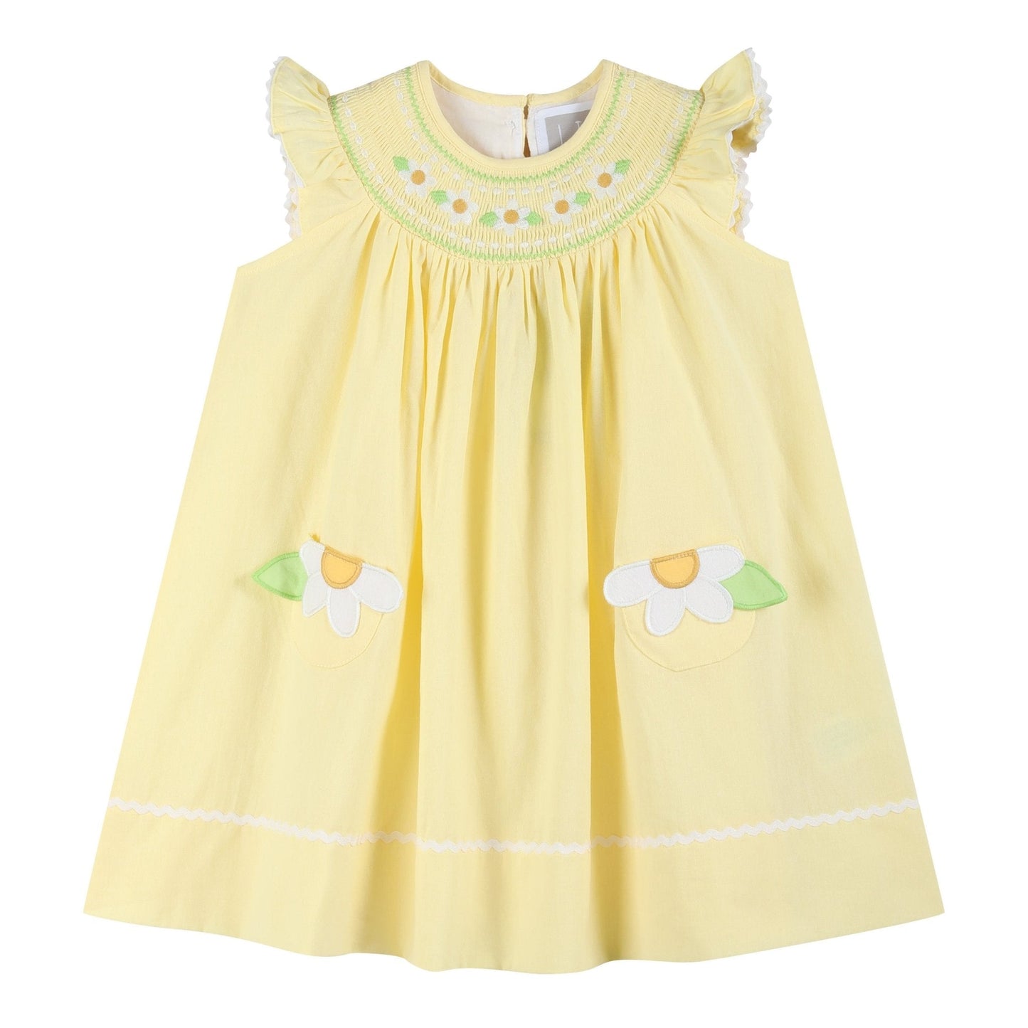 Yellow Daisy Pocketed Smocked Bishop Dress